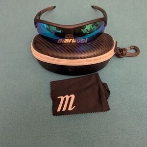 Black and Blue Wraparound Sunglasses with Mirror Lenses